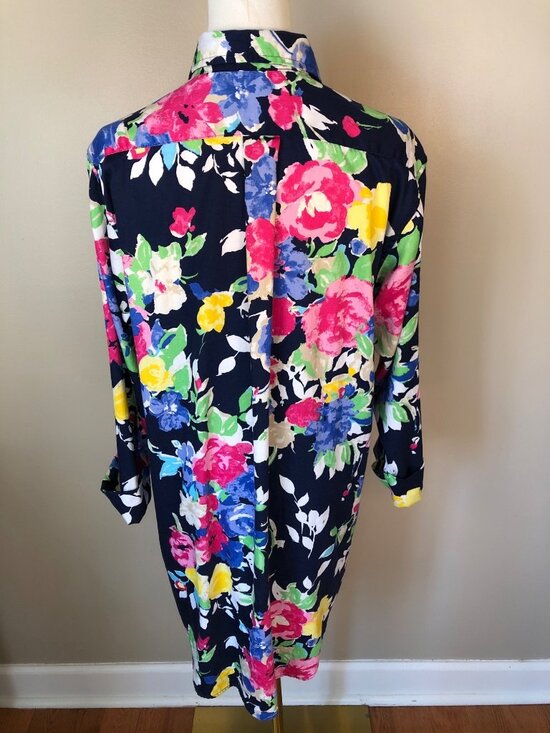 Lauren Ralph Lauren Floral Button Front 3/4 Sleeve Tunic Shirt Size M - Picture 3 of 10